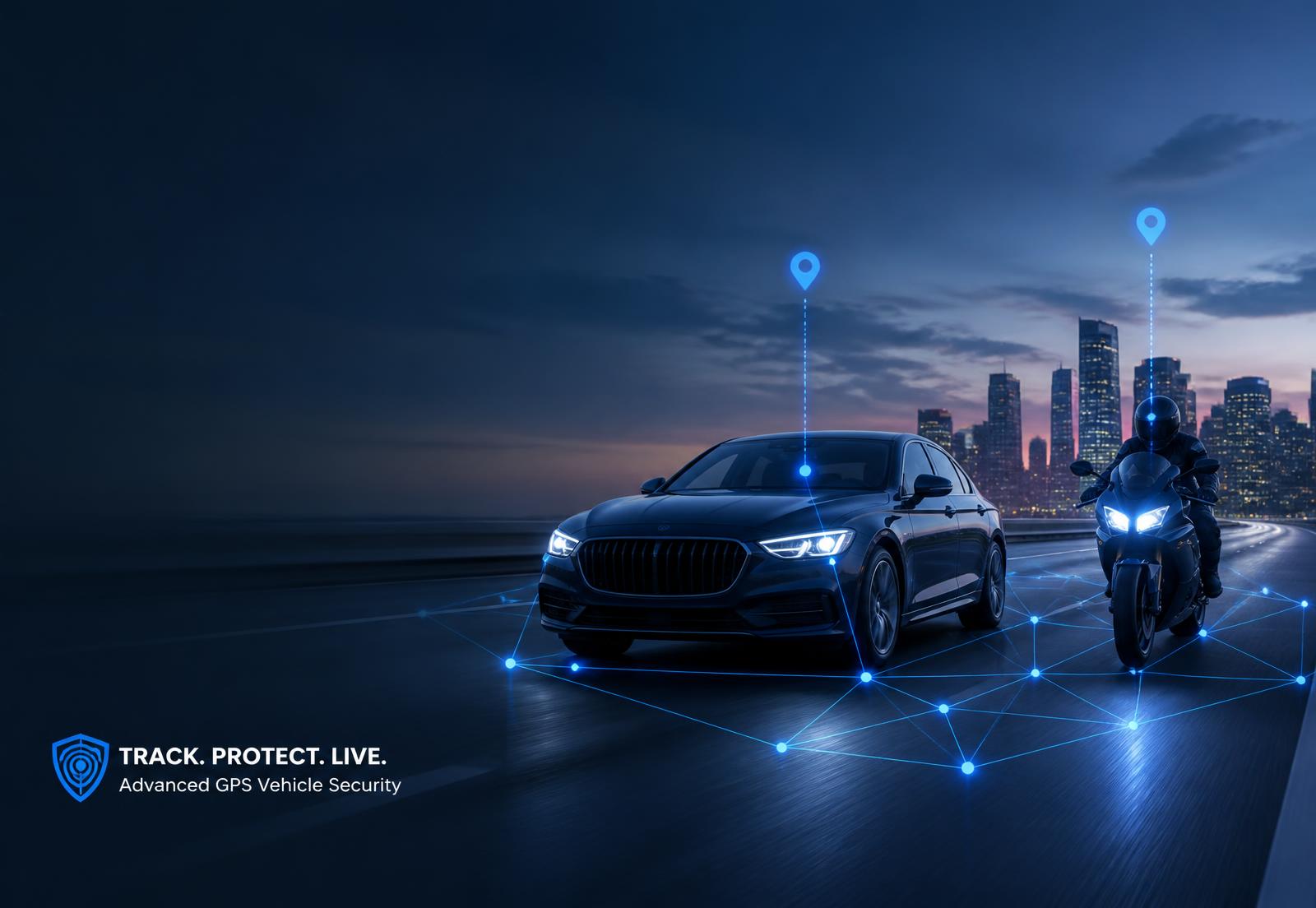 Carro e moto monitorados por rastreamento veicular em tempo real